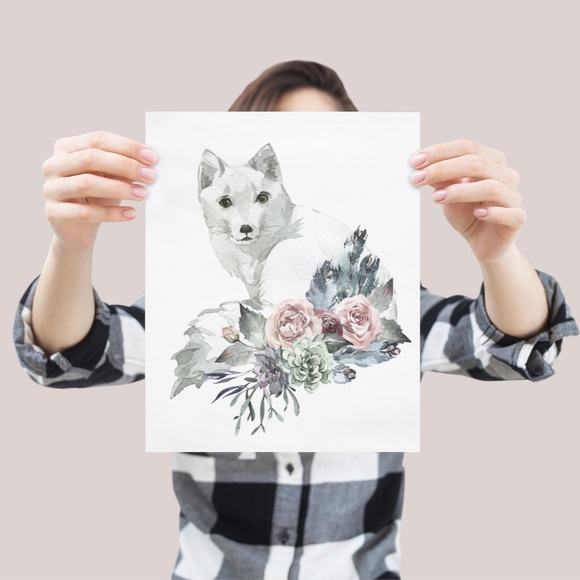 Arctic Fox Watercolor Wall Art Print Poster Illustration Unframed - Picture 9 of 9